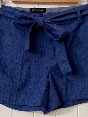 Banana Republic Deep Navy High-Waist Tie-Belt Shorts